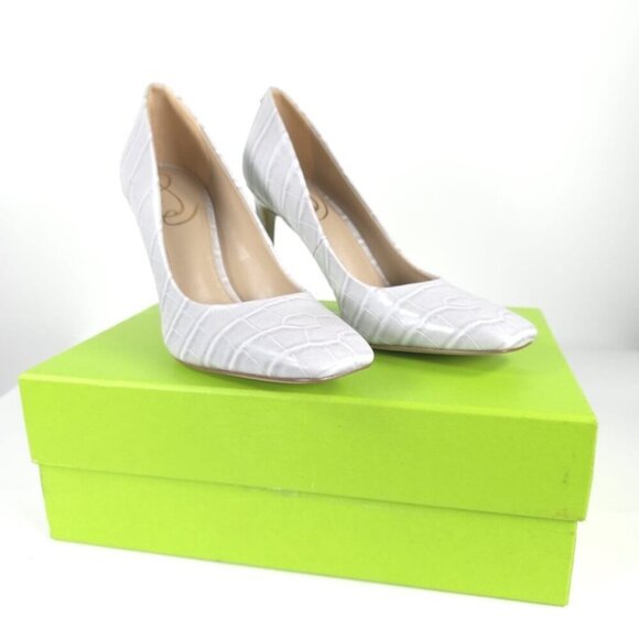 NWB SAM EDELMAN LEATHER UPPER‎ BETH GREY CROCPRT PU Pumps Stiletto Heel Sz 6M - Picture 2 of 16